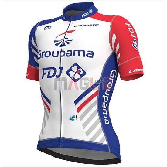 2018 Maglia Groupama FDJ PRS Manica Corta Bianco e Blu